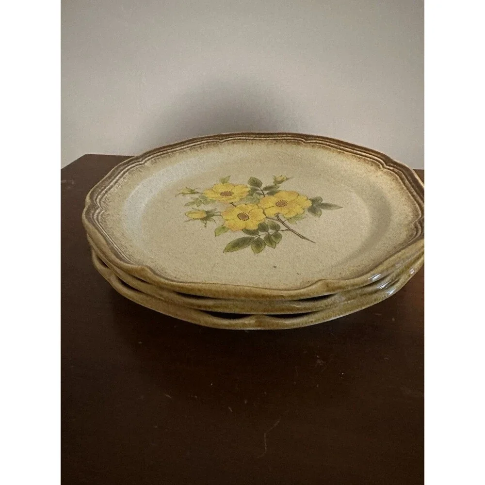 Set of 3 Mikasa Whole Wheat Wild Rose Dinner Plates 10 3/4”